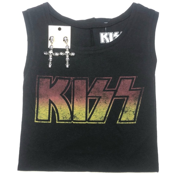 KISS BAND LETTER SLEEVELESS CREWNECK T SHIRT - Picture 4 of 6